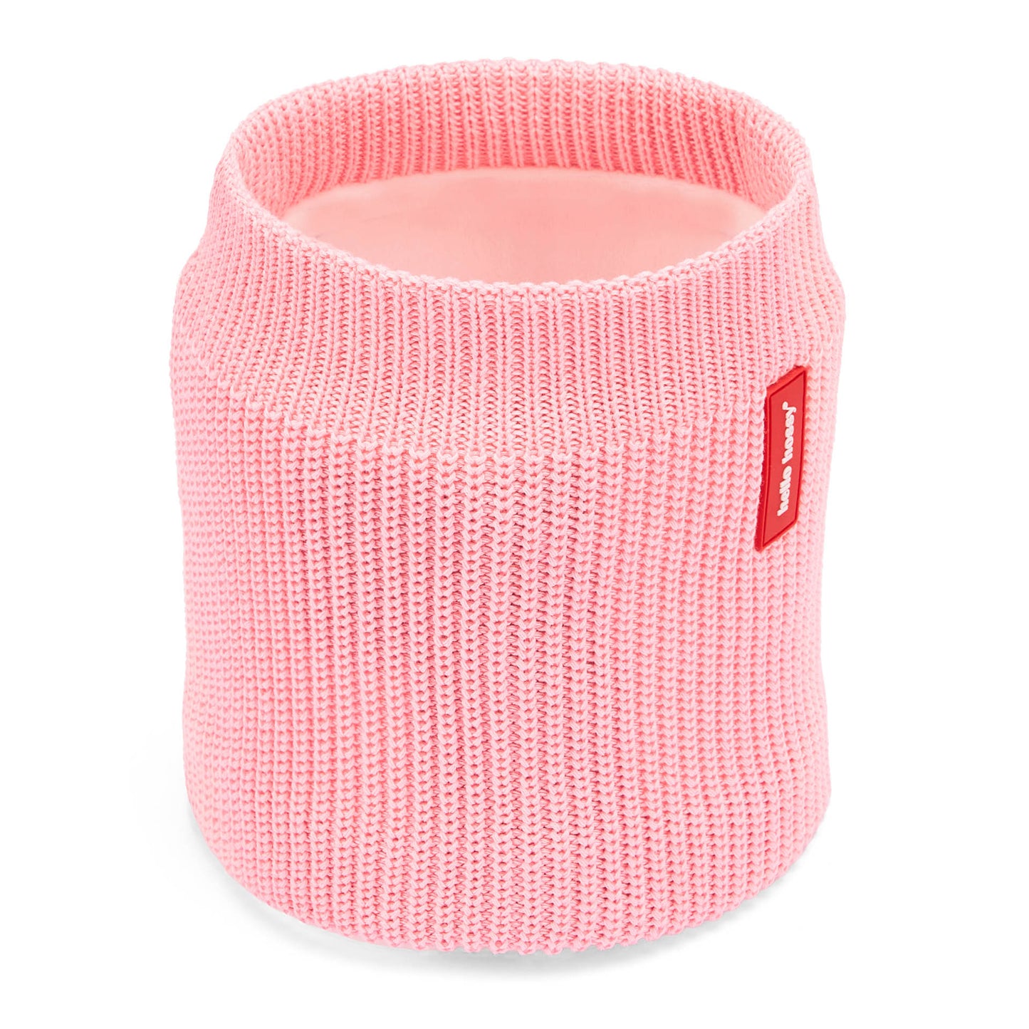 Snood bambino rosa in maglia con fodera in pile, etichetta rossa Hello Hossy