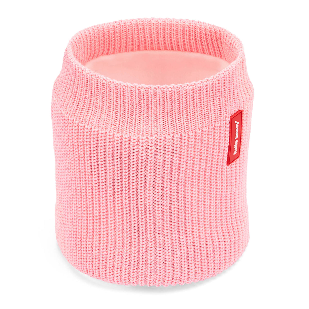 Snood bambino rosa in maglia con fodera in pile, etichetta rossa Hello Hossy