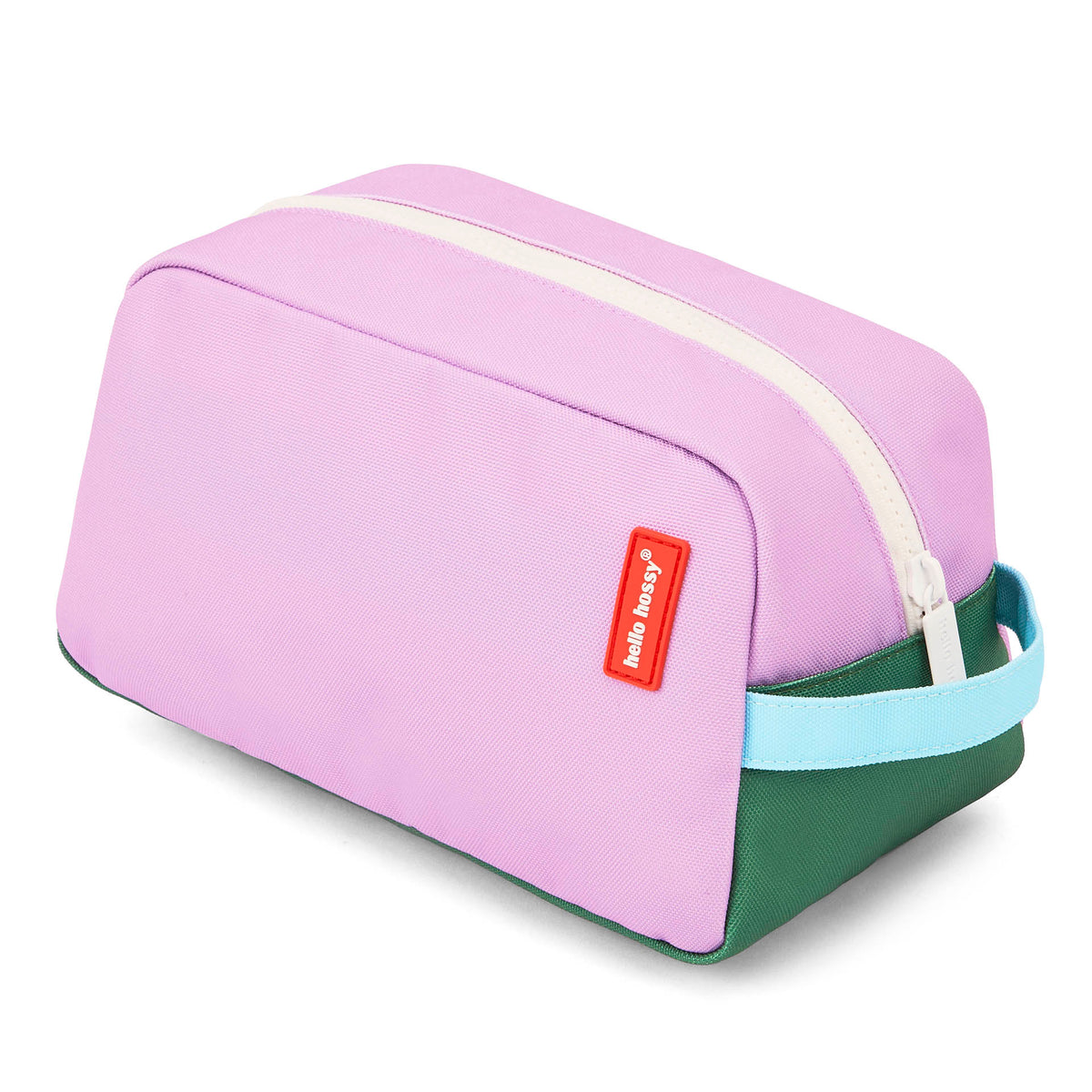 Beauty case bambino rosa e verde con zip bianca Hello Hossy