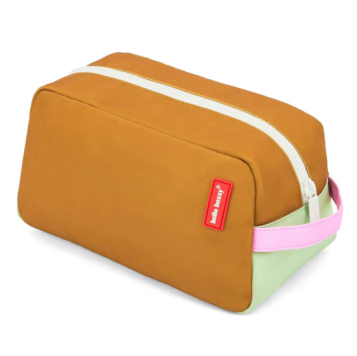 Beauty case bambino cammello verde zip bianca cinturino rosa Hello Hossy