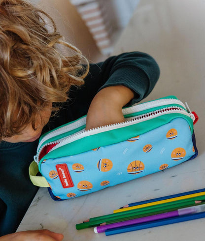 Astuccio scolastico per bambini blu e arancione con motivo palloni Hello Hossy