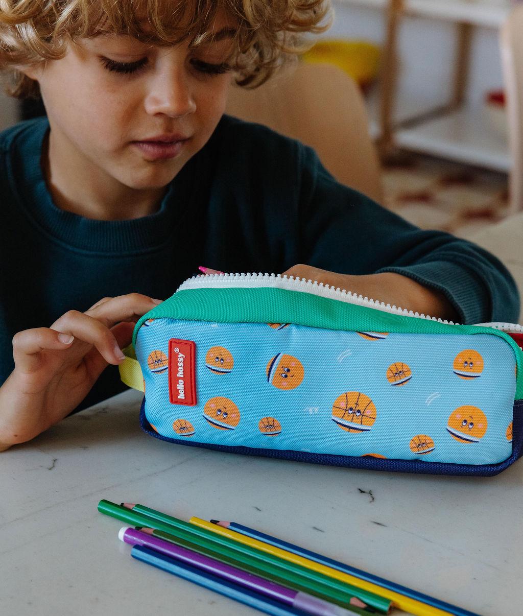 Astuccio scolastico bambino blu con motivo basket Hello Hossy