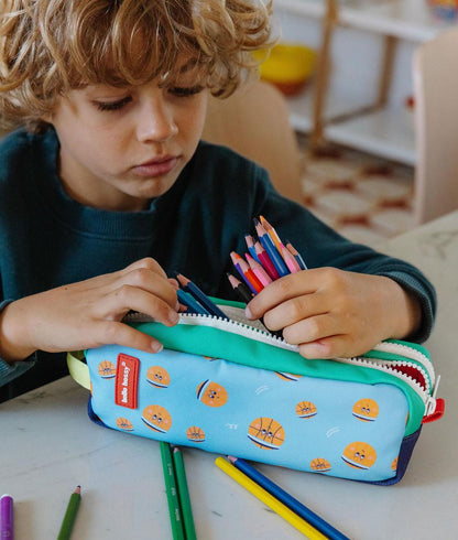 Astuccio scolastico blu per bambino con motivo pallacanestro, doppio scomparto Hello Hossy