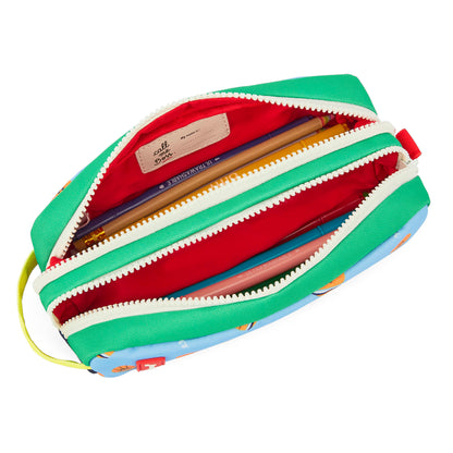 Astuccio scolastico per bambini blu verde fantasia sport a doppio scomparto Hello Hossy