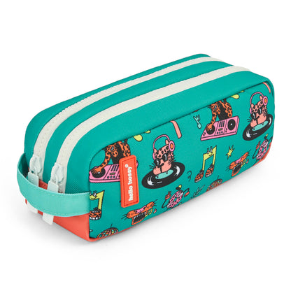 Astuccio scolastico bambino verde corallo motivo animali doppio scomparto Hello Hossy