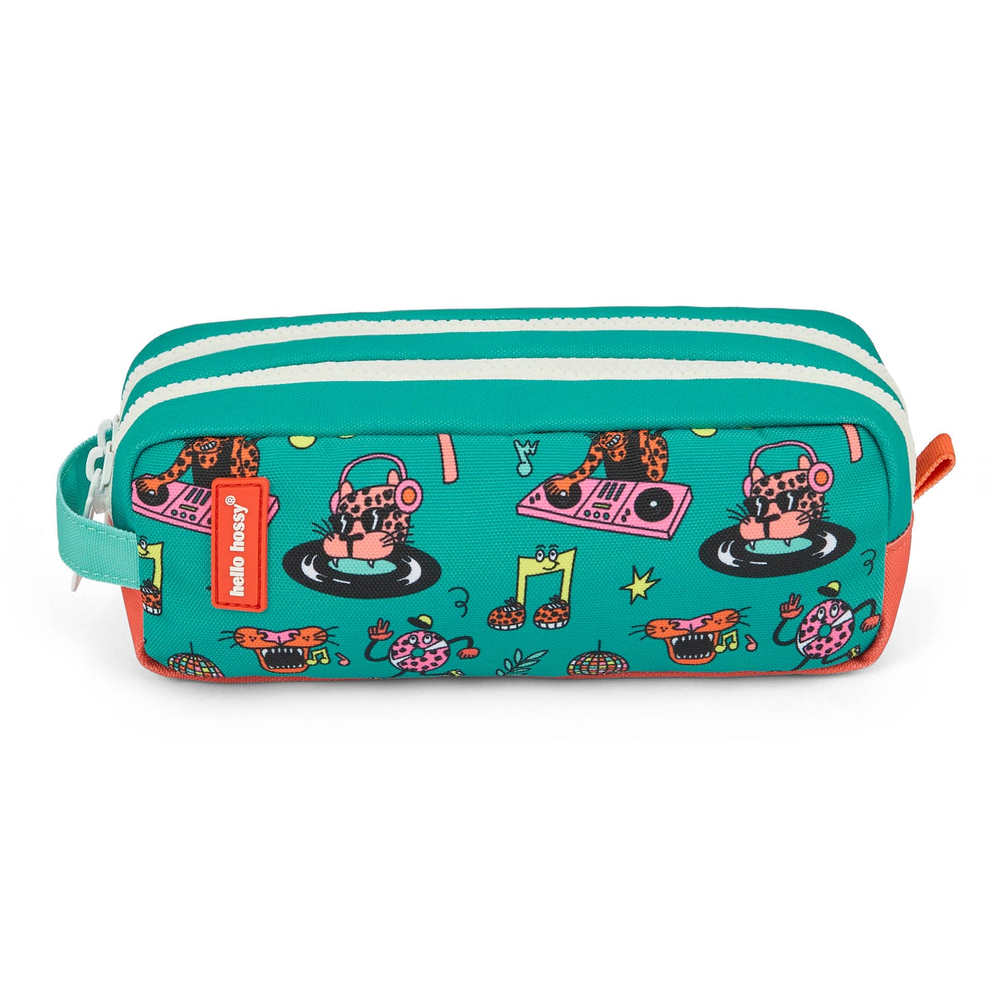 Astuccio scolastico per bambini verde corallo con motivo animali Hello Hossy