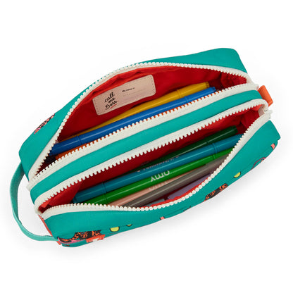 Astuccio scolastico bambino verde corallo motivo animali doppio scomparto Hello Hossy