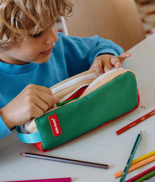 Astuccio scolastico per bambini verde rosso, forma rettangolare Hello Hossy