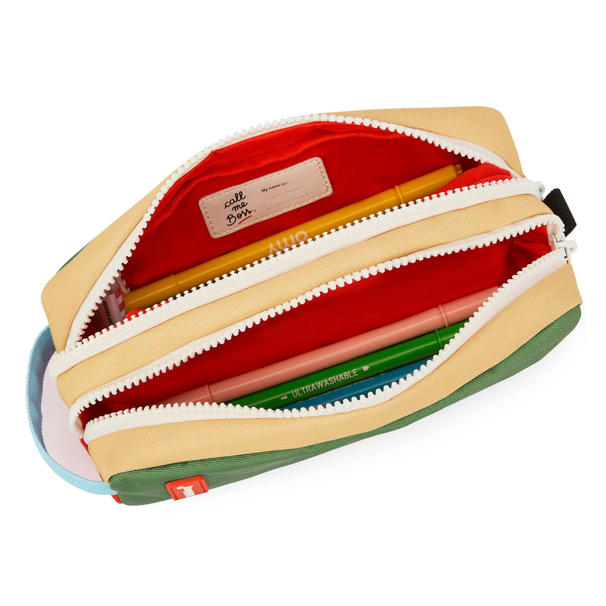 Astuccio scolastico bambino verde multitasche fodera rossa Hello Hossy