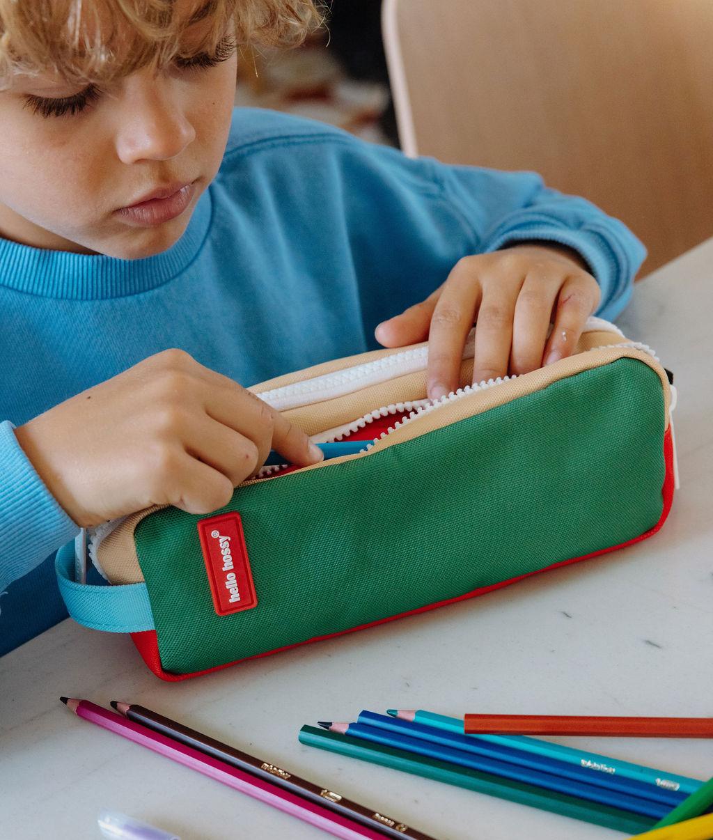 Astuccio scolastico bambino verde doppio scomparto Hello Hossy