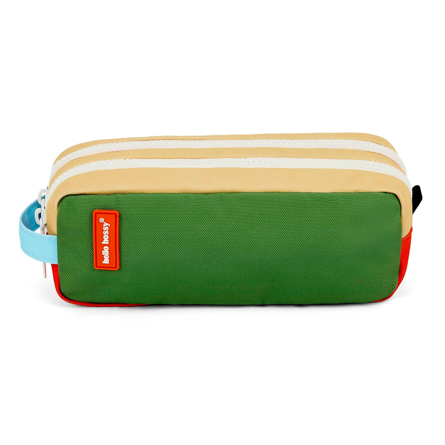 Astuccio scolastico per bambini a righe verde e Beige a due scomparti Hello Hossy