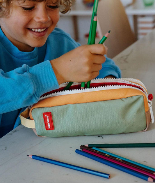 Astuccio scolastico bambino verde bicolore, zip multiple Hello Hossy