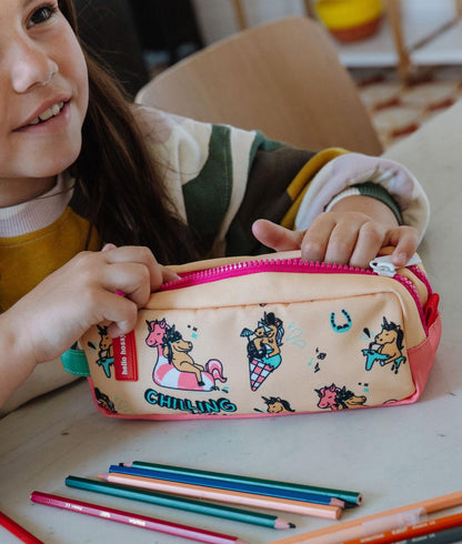 Astuccio scolastico per bambini giallo e rosa, motivo unicorno, zip rosa Hello Hossy