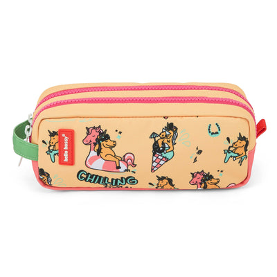 Astuccio scolastico da bambino giallo, stampato unicorno multicolore Hello Hossy