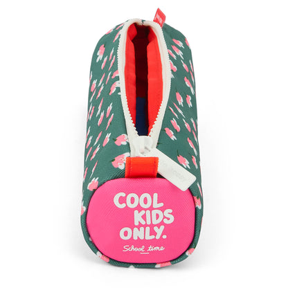 Astuccio scolastico bambino verde con motivo stampato a fiori rosa e chiusura con zip Hello Hossy