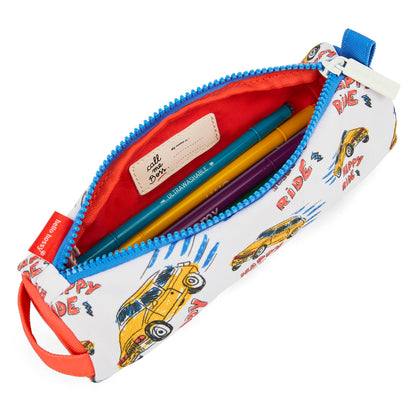 Astuccio scolastico per bambini bianco, stampa auto, interno arancione Hello Hossy