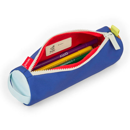 Astuccio scolastico per bambini blu, interno rosso, chiusura bianca, Hello Hossy
