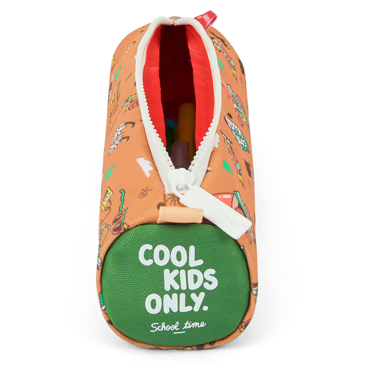 Astuccio scolastico bambino marrone motivo musica zip bianca Hello Hossy