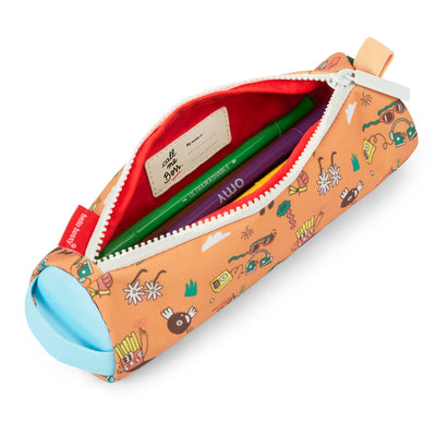 Astuccio scolastico bambino marrone con motivo musica e zip bianca Hello Hossy