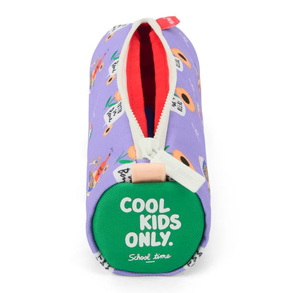Astuccio scolastico bambino viola motivo fiori scritta verde Hello Hossy