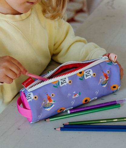 Astuccio scolastico bambino viola motivo fiori e motivi colorati Hello Hossy