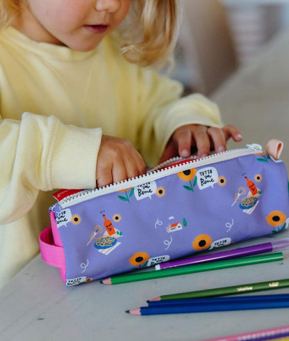 Astuccio scolastico bambino viola fantasia fiori arancione Hello Hossy