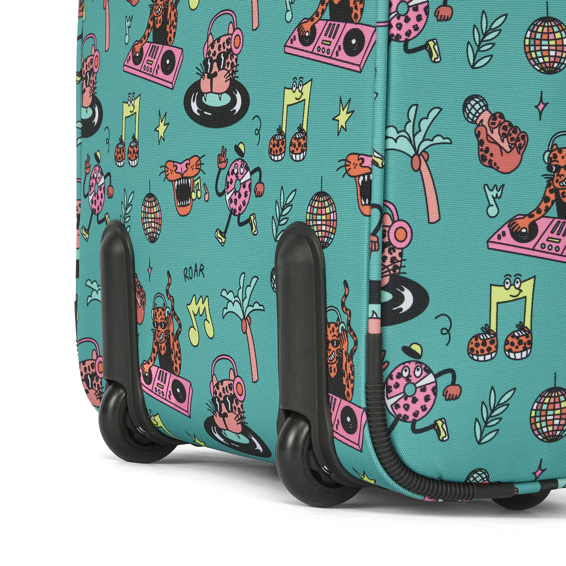 Valigia bambino verde con motivo musicale e ruote nere Hello Hossy