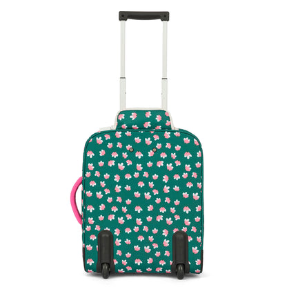 Valigia bambino verde a fiori manico rosa Hello Hossy