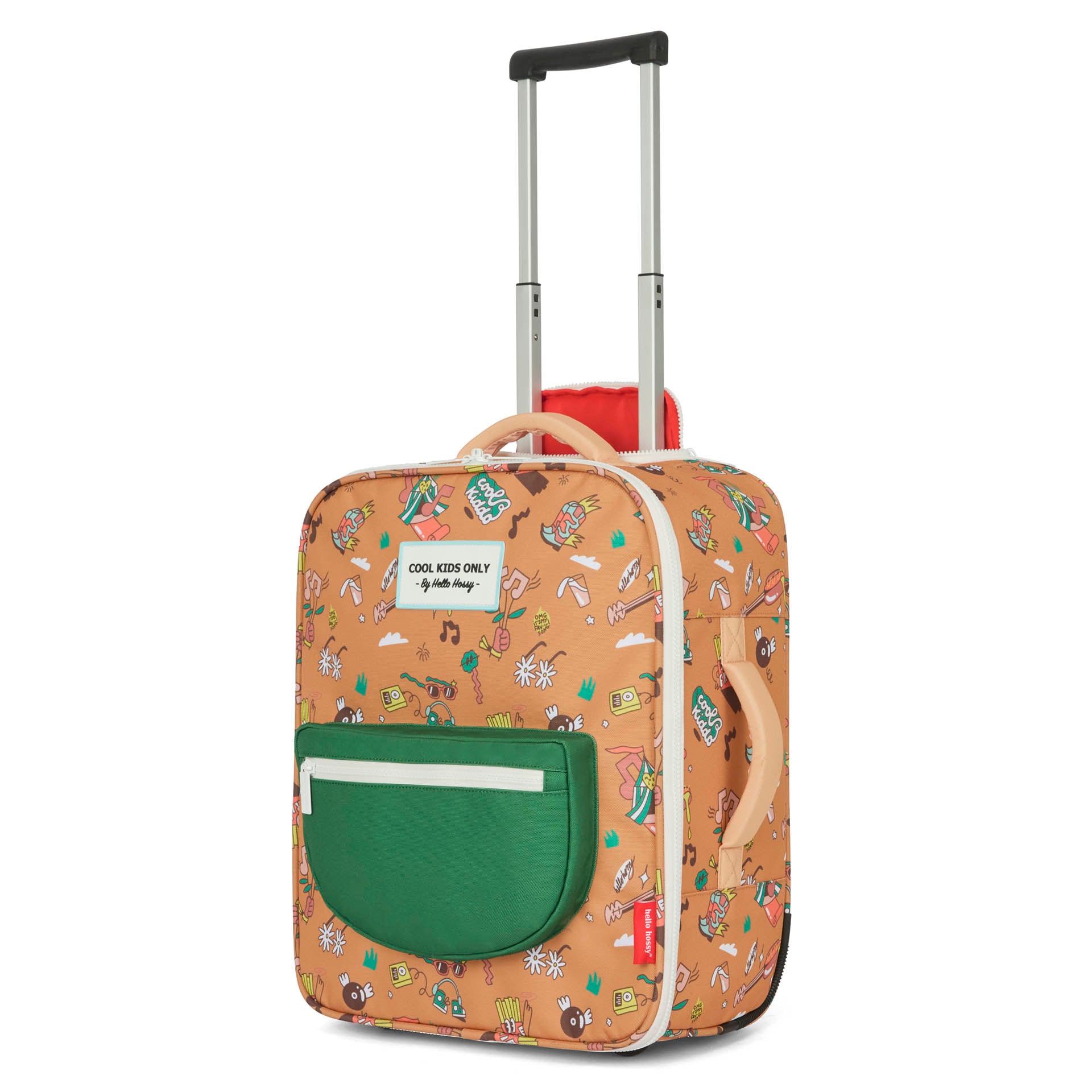 Valigia bambino marrone motivi musica tasca verde manico Trolley Hello Hossy