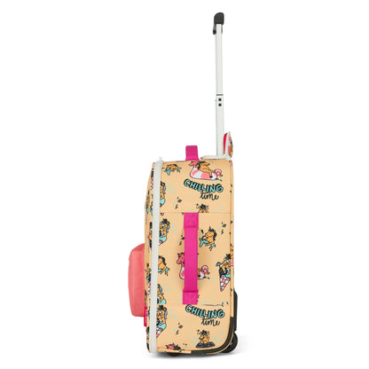 Valigia bambino gialla stampata con unicorni rosa, manico estensibile Hello Hossy