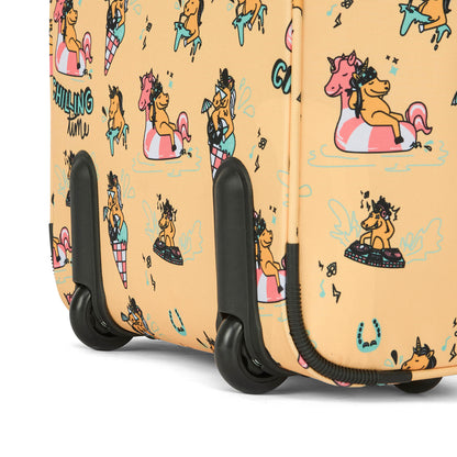 Valigia bambino gialla con stampa di unicorni multicolori, ruote e angoli rinforzati Hello Hossy