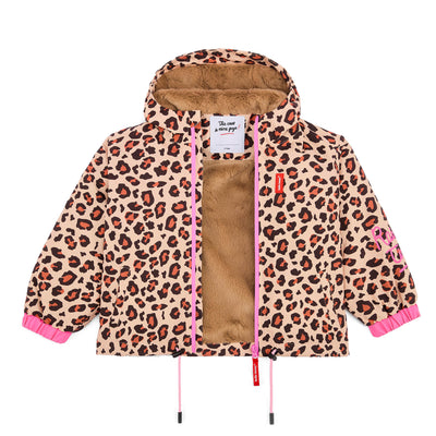 Giacca invernale per bambini con motivo leopard marrone, interno in pelliccia sintetica, cappuccio Hello Hossy