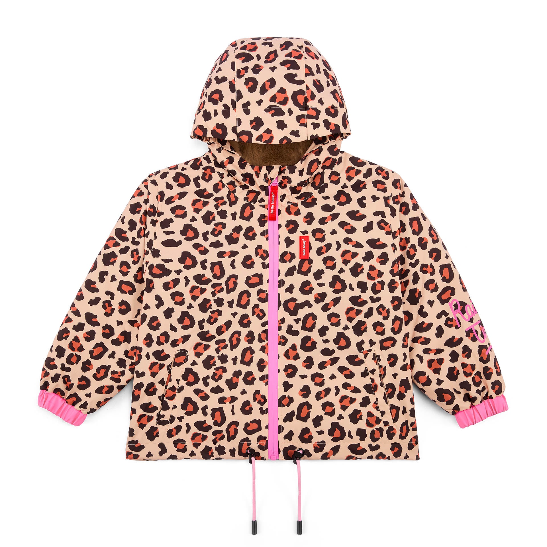 Giacca invernale bambino marrone stampato leopard tasche cappuccio Hello Hossy
