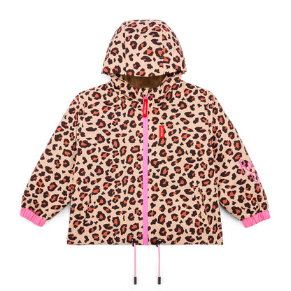 Giacca invernale bambino marrone stampato leopard tasche cappuccio Hello Hossy