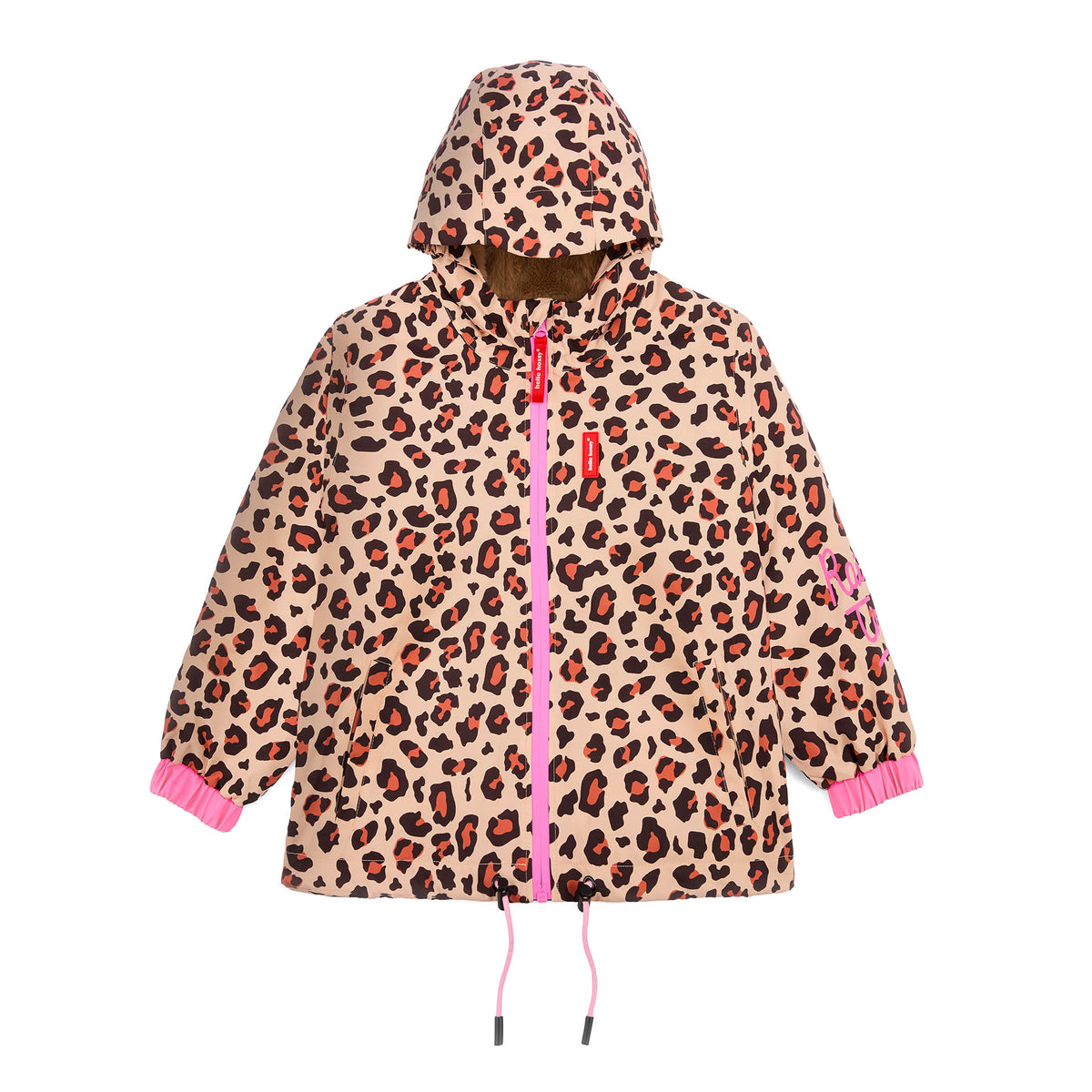 Giacca invernale bambino marrone stampato leopard tasche cappuccio Hello Hossy