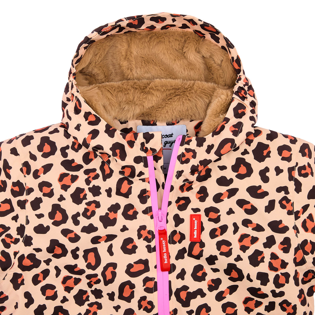 Giacca invernale bambino motivo leopard marrone fodera in finta pelliccia Hello Hossy
