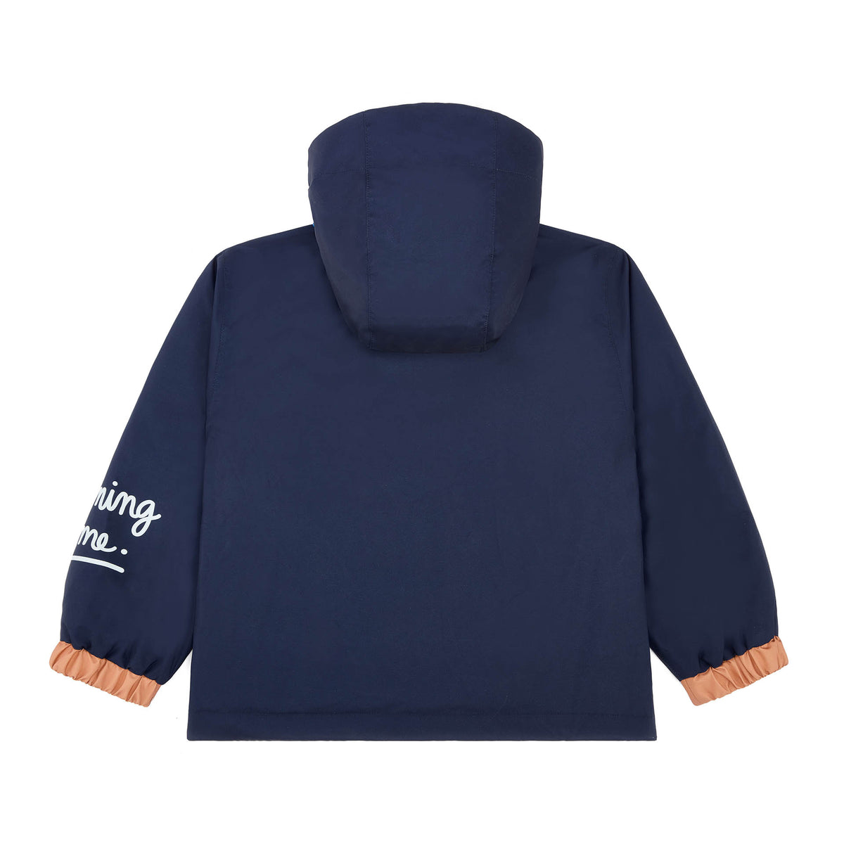 Giacca invernale bambino blu marine cappuccio maniche elasticizzate dettagli arancione Hello Hossy