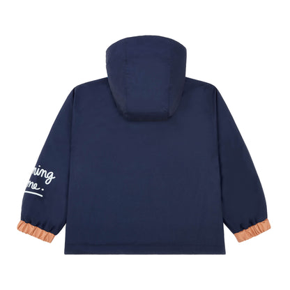 Giacca invernale bambino blu marine cappuccio maniche elasticizzate dettagli arancione Hello Hossy