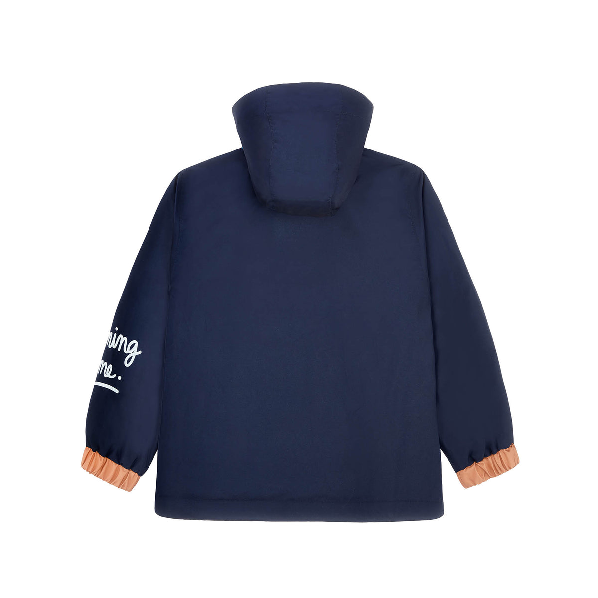 Giacca invernale bambino blu marine cappuccio maniche elasticizzate dettagli arancione Hello Hossy