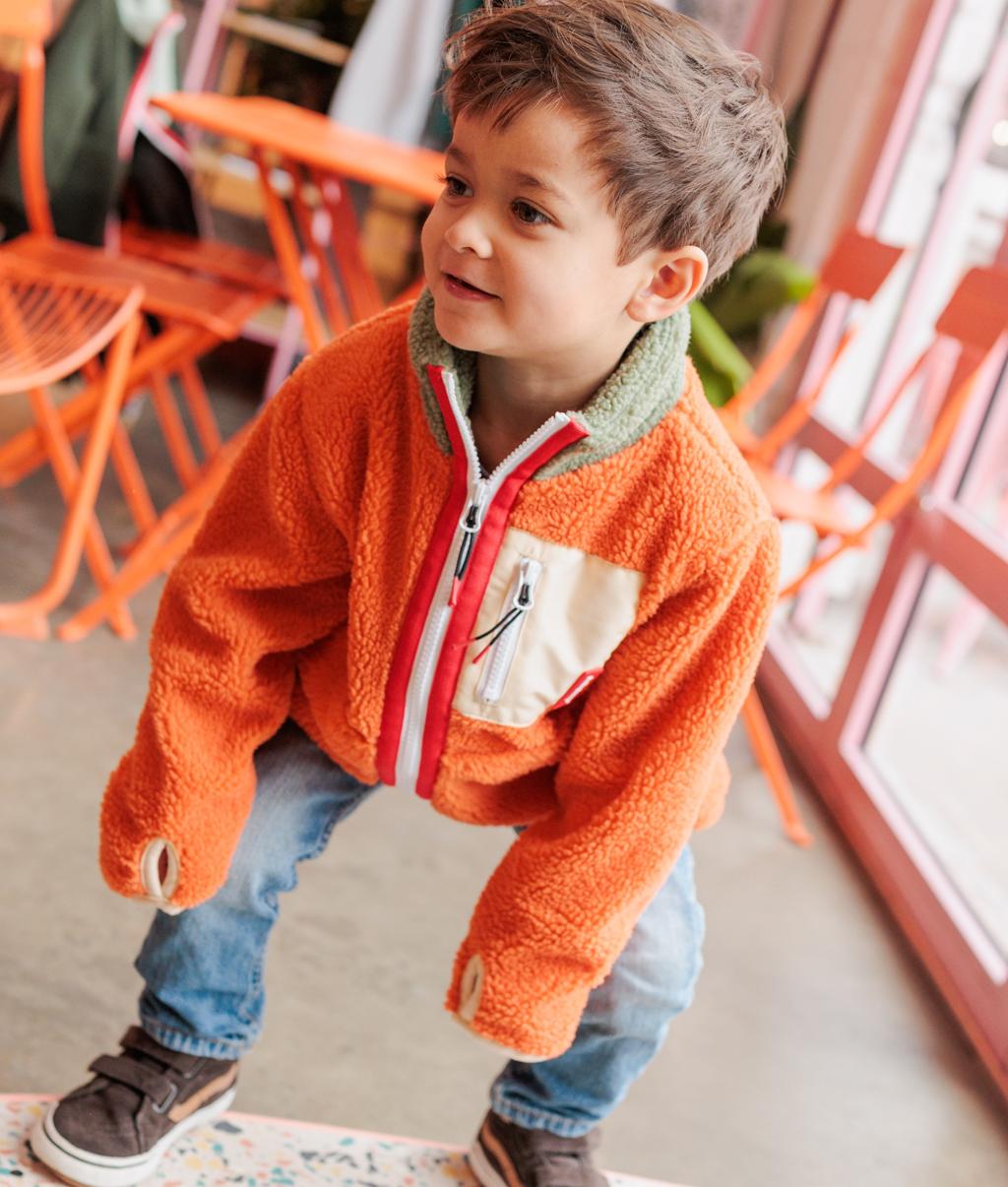 Giacca in pile per bambini arancione Beige con tasche con zip Hello Hossy