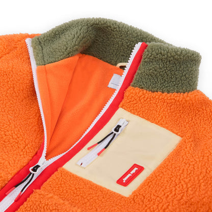 Giacca in pile bambino arancione beige colletto verde tasche con zip Hello Hossy