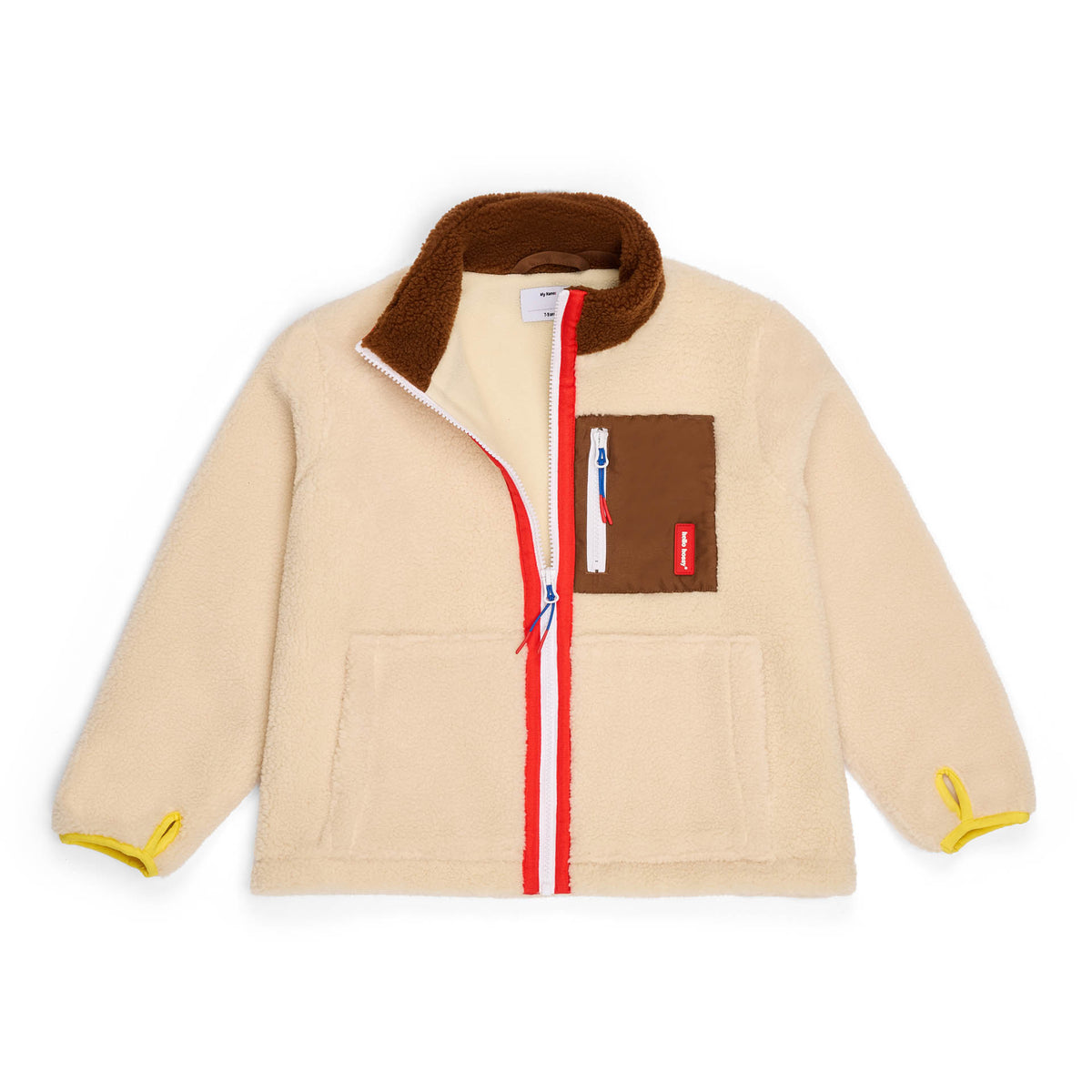 Giacca in pile bambino color crema e marrone, vista piatta Hello Hossy