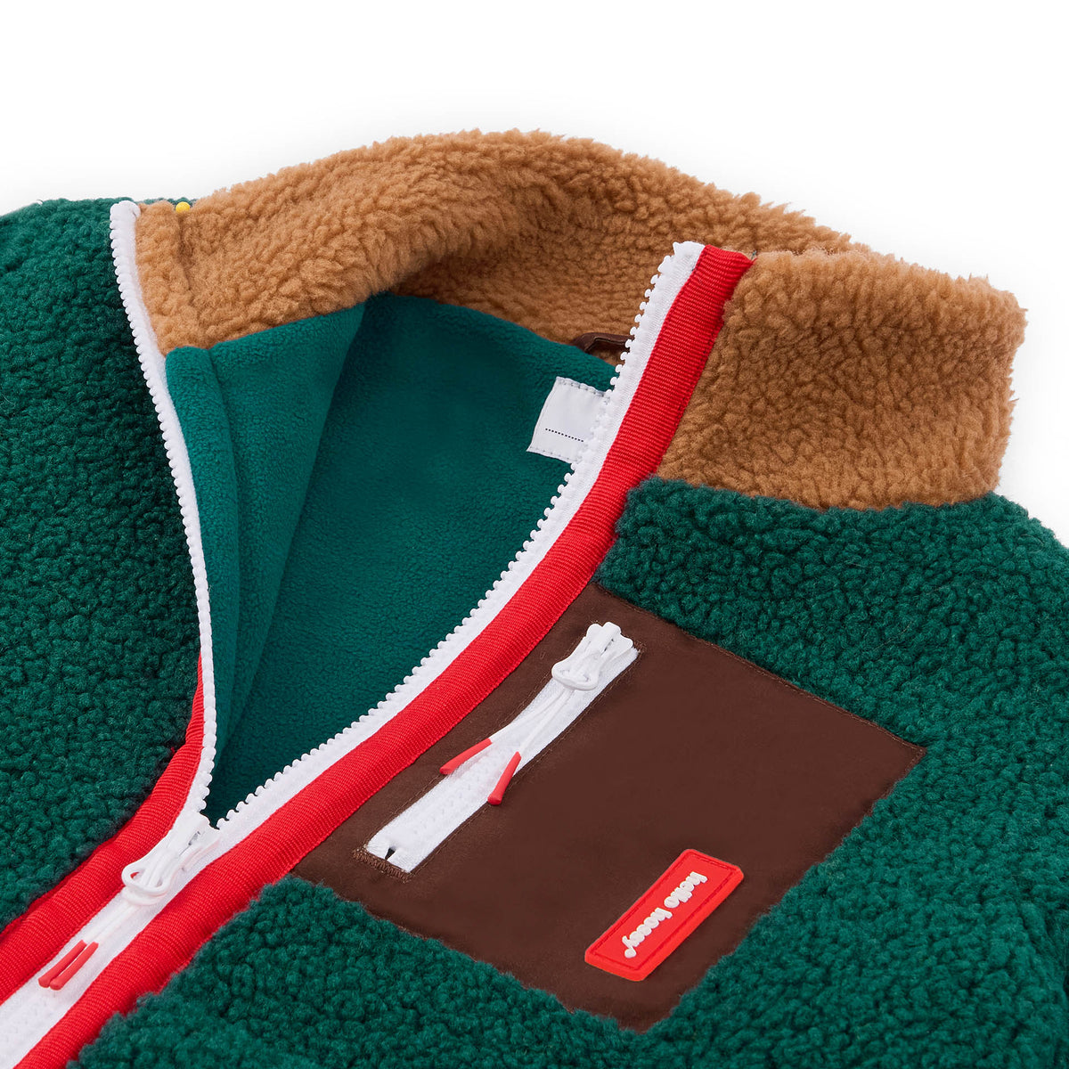 Giacca in pile per bambino blu e marrone, collo sherpa, tasca con zip Hello Hossy