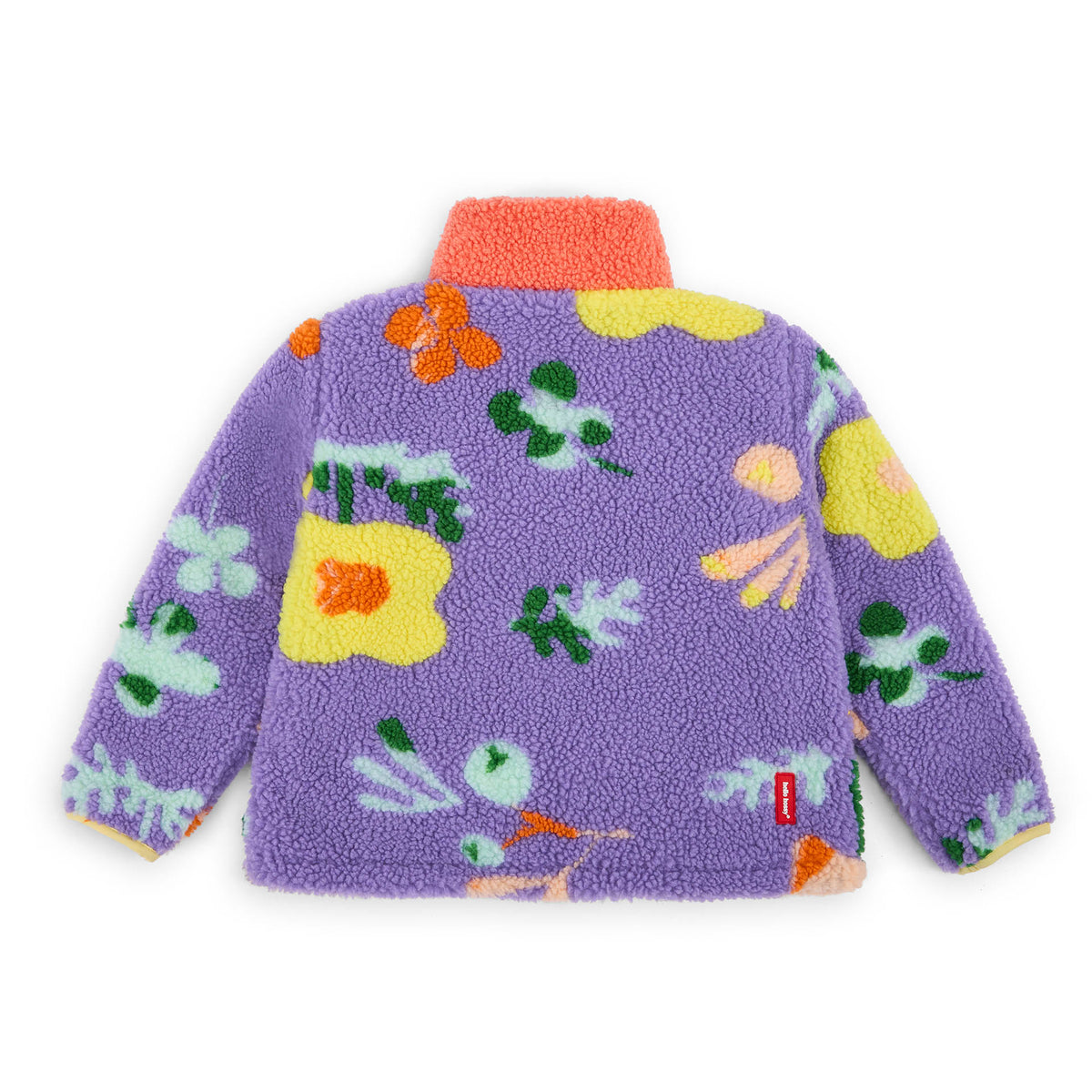 Giacca in pile bambino lilla con motivo fiori e colletto arancione Hello Hossy
