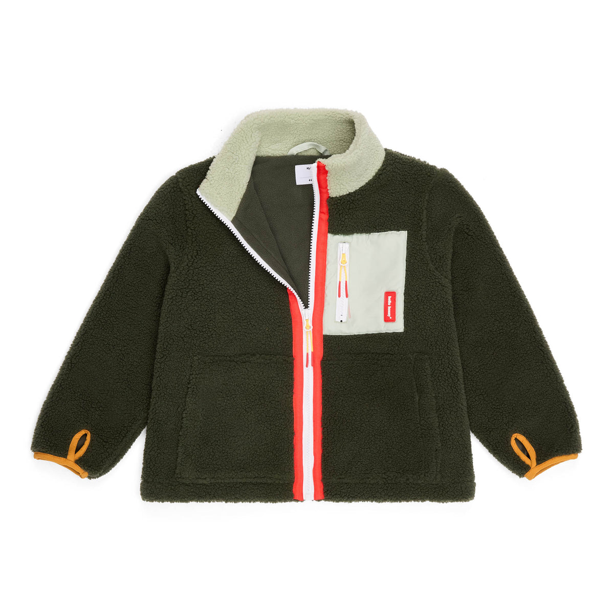 Giacca in pile verde bambino vista piatta Hello Hossy