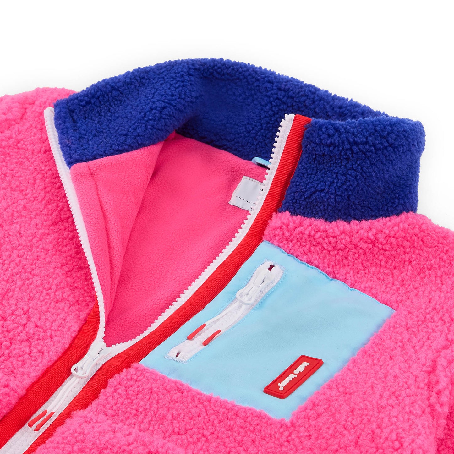 Giacca in pile bambino fucsia blu collo alto tasca con zip Hello Hossy