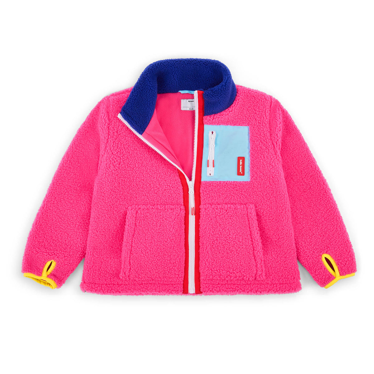 Giacca in pile bambino fuchsia tasca blu dettagli gialli Hello Hossy