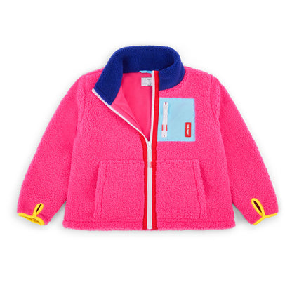 Giacca in pile bambino fuchsia tasca blu dettagli gialli Hello Hossy