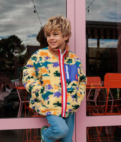 Giacca in pile bambino stampato camouflage colorato tasca blu Hello Hossy