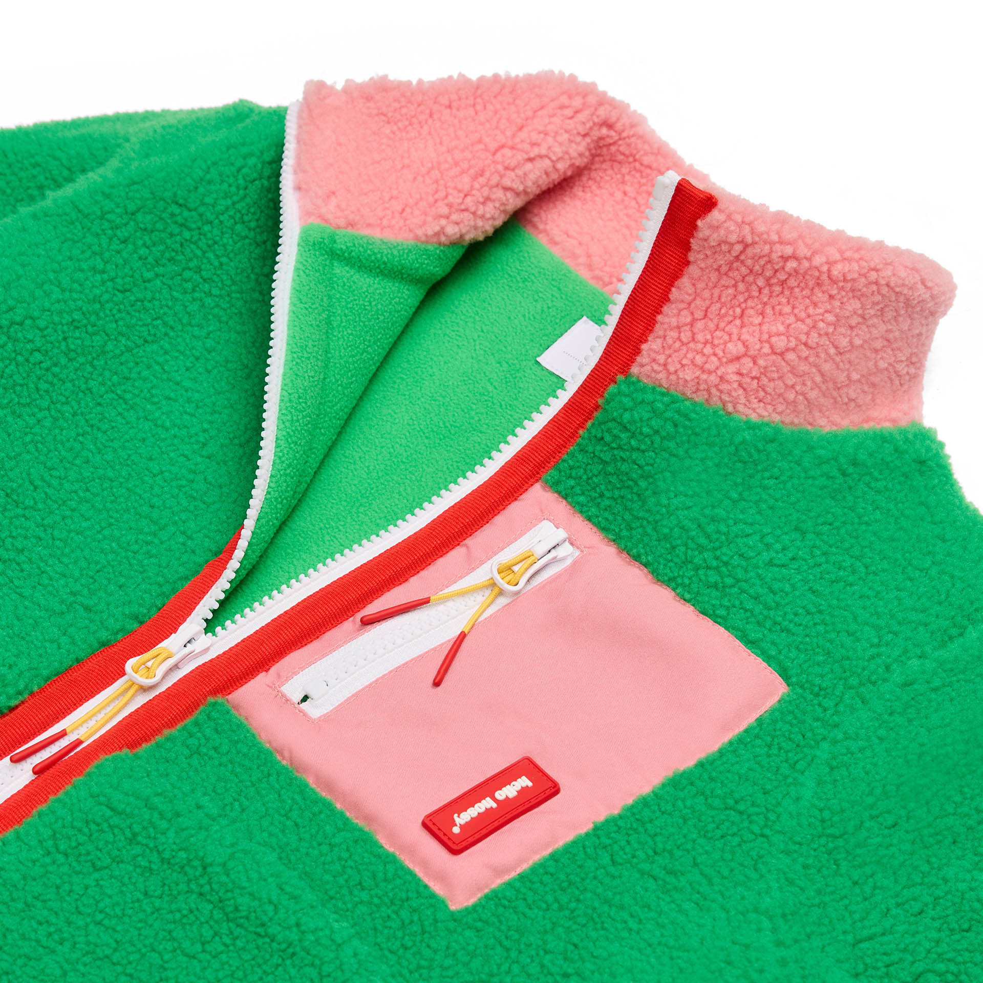 Giacca in pile da bambino rosa e verde con chiusura zip Hello Hossy